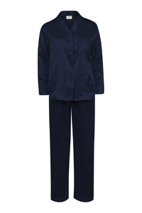 Lady Avenue pyjamas 2-delt satin sæt i mørkeblå. (KUN STR. LARGE)